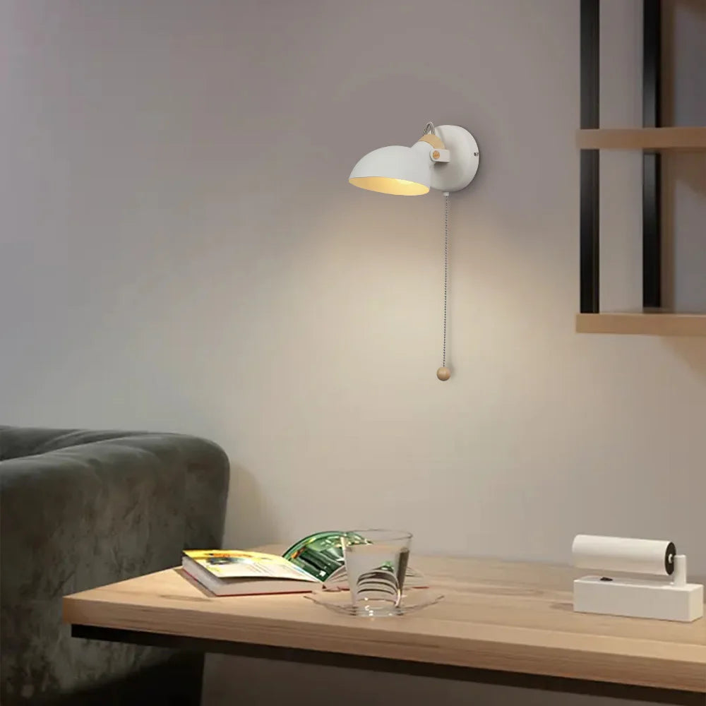 LED Wall Light Replaceable E14 Bulb With Pull Chain Switch Matte Metal Directional Wall Lamp For Bedside Living Room Hotel