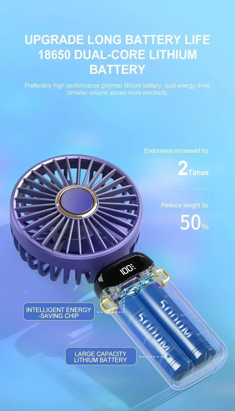 Portable Handheld Personal Rechargeable Fan LED Digital Display 90°Adjustable  Rechargeable Fan , 5 Speed Wind Mini Aromatherapy