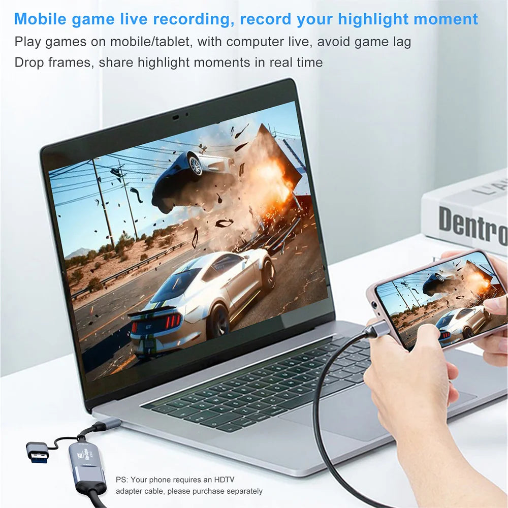 1080P Capture Card 4K HDMI-compatible to USB-A/USB-C USB2.0 Capture Video Audio Recording for OBS Studio PotPlayer QT Player