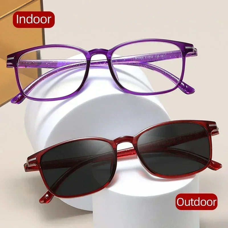 Reading Glasses with Diopter Fashion Trendy Blue Light Blocking Photochromic Presbyopia Eyeglasses Vintage Anti-UV Sunglasses