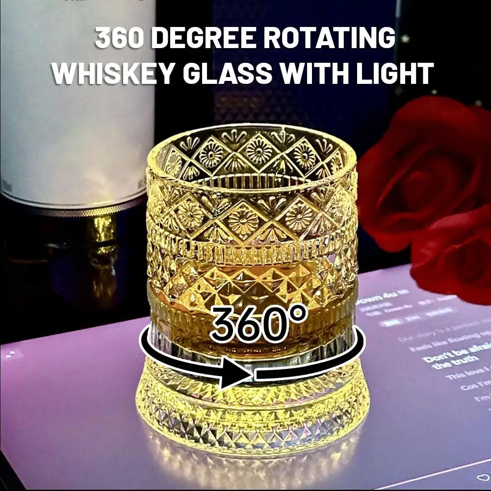 Luminous Rotating Whiskey Glass Elegant Whiskeys Cup Crystal Glass Drinkware for Parties for Cocktail Party Drinking Glass 1pcs