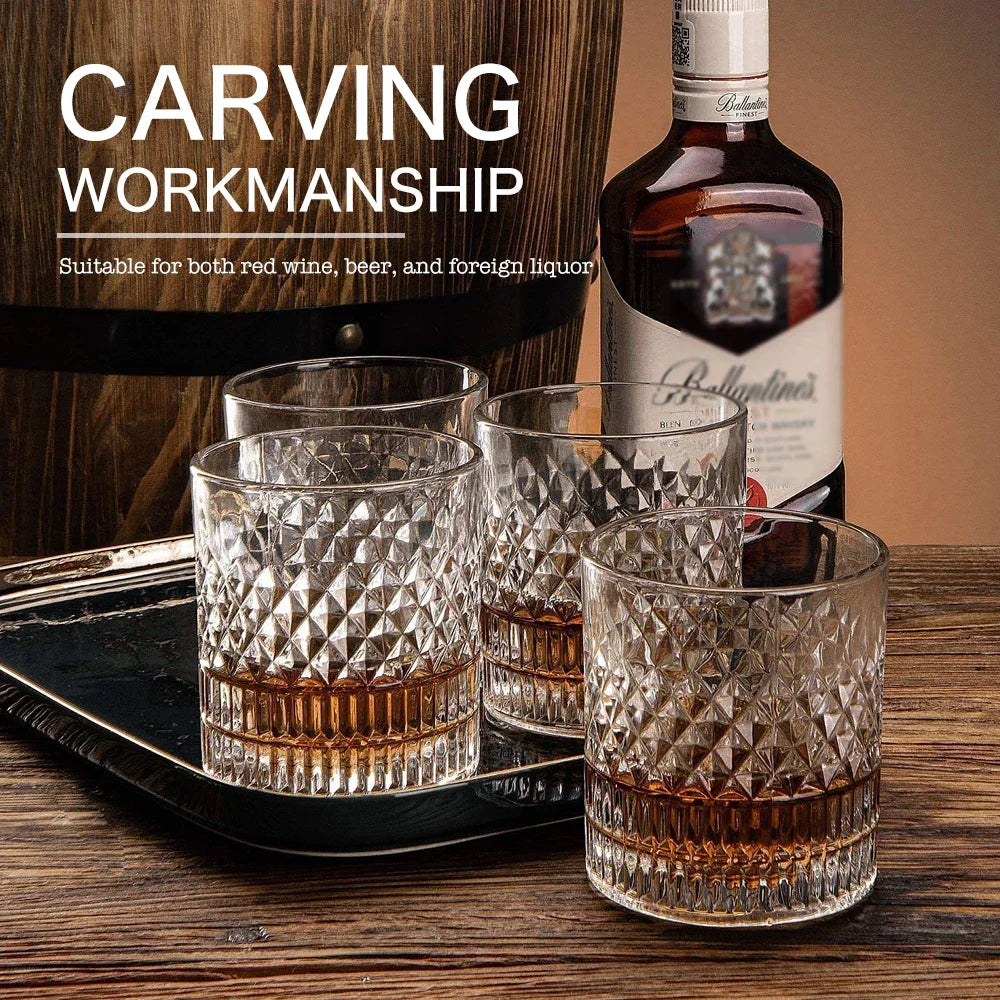 Whiskey Rocks Glass with Luxury Box - Set of 4pcs, 11 Oz Transparent Whiskey Glass for Scotch, Cocktail Drinks, Unique Gifts for