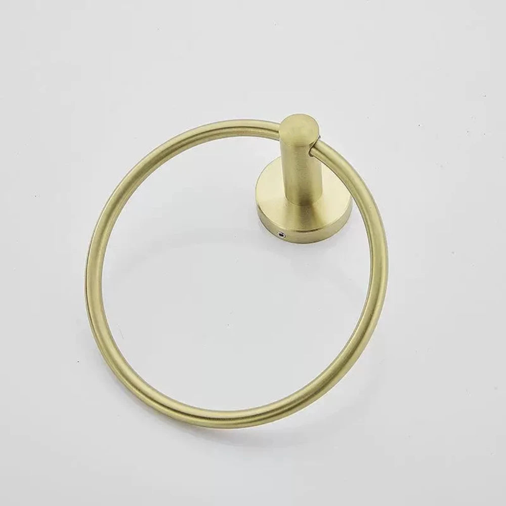 Black/Brushed Gold Stainless Steel Towel Ring Wall Hanging Round Towel Holder with Drill Hole Bathroom Storage Rack Accessory