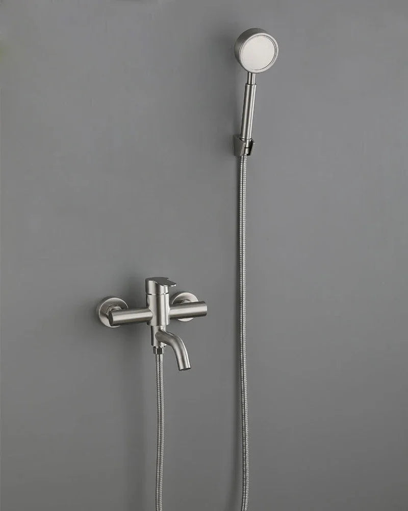 Stainless Steel Bathtub Shower Mixer Tap Wall Mounted Faucet with Ceramic Valve Core Triple Hot Cold Bathroom Fixture