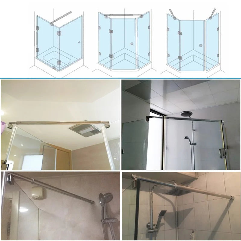 Stainless Steel Shower Glass Door Fixed Rod Clamp Bathroom Glass Support Bar Plane Fixed Adjustable Length Easy to Install