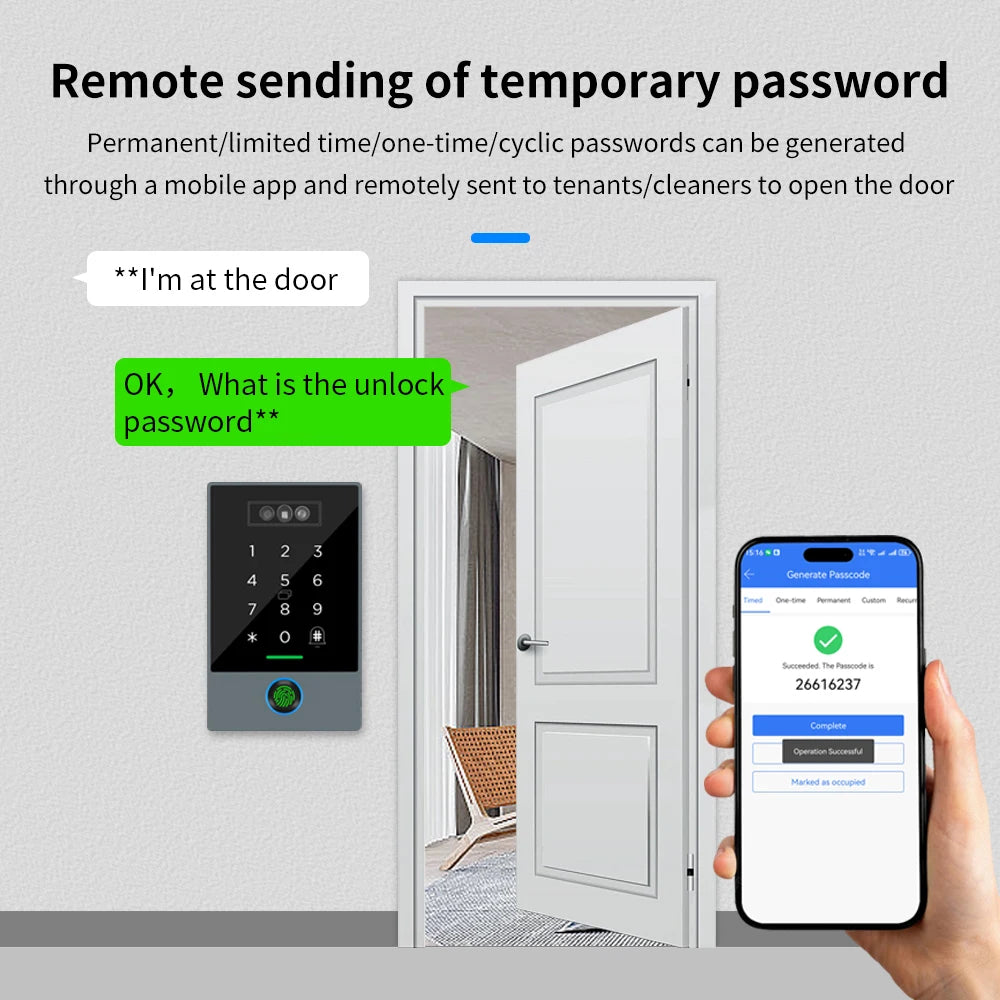 TTLOCK Face Recognition Video Doorbell Intercom Attendance Machine Fingerprint + Palm Vein + 3D Facial Recognition 3-in-1 IP67