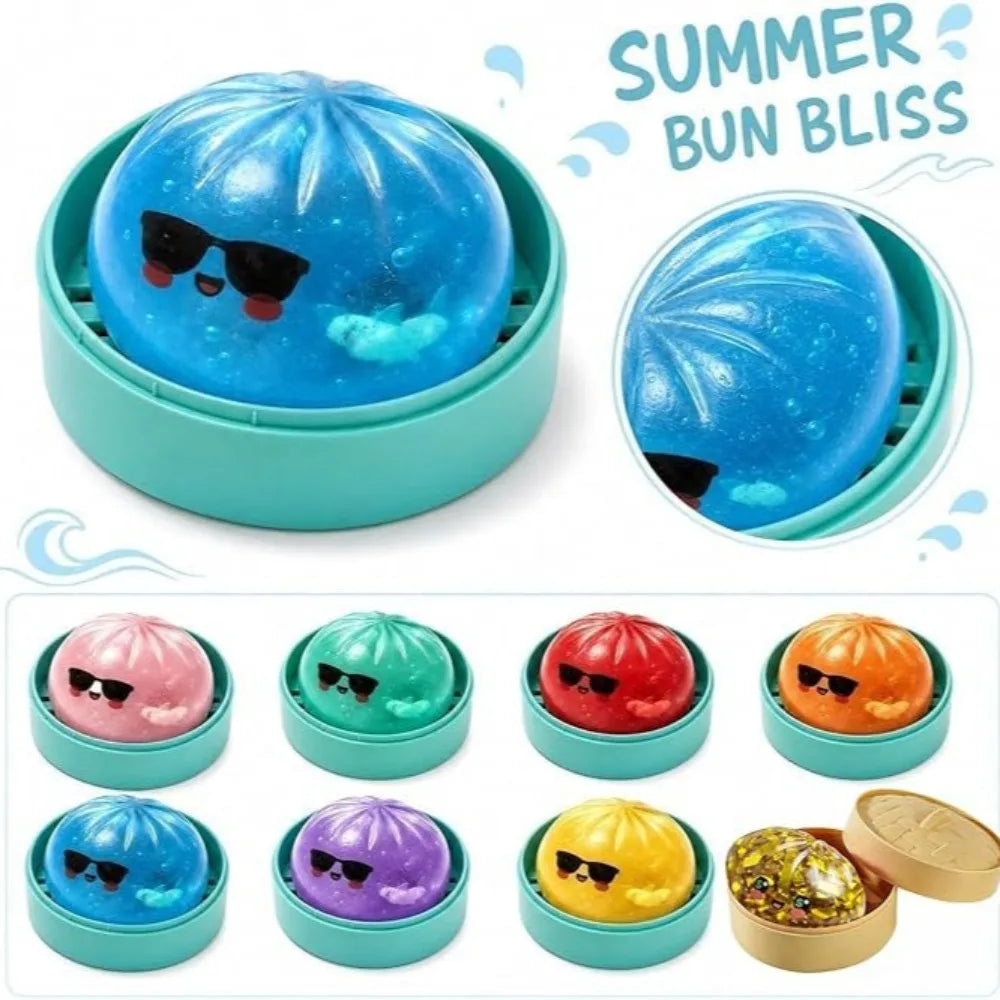 Glitter Shark Dumplings Squishy Toy Soft Slow Resilience Mini Buns Fidget with Steamer Steamed Stuffed Bun Pinch Le