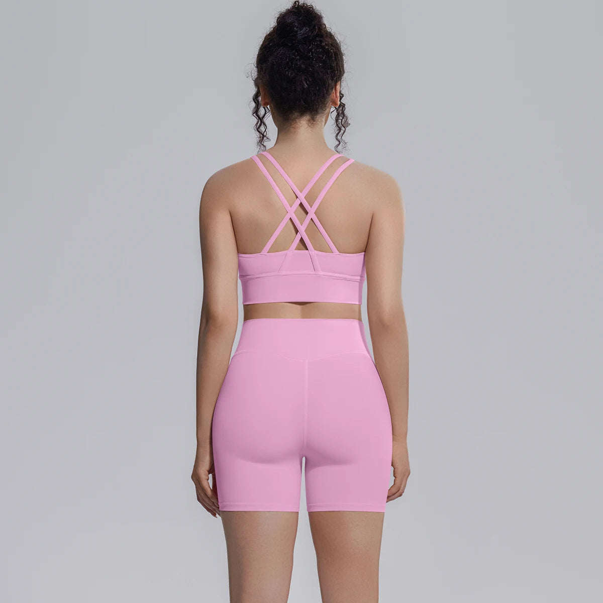 2PCS/set Yoga Set Summer Breathable Running Cycling Backless Sports Bra High Waist Peach Buttocks Fitness Shorts Gym Yoga Set