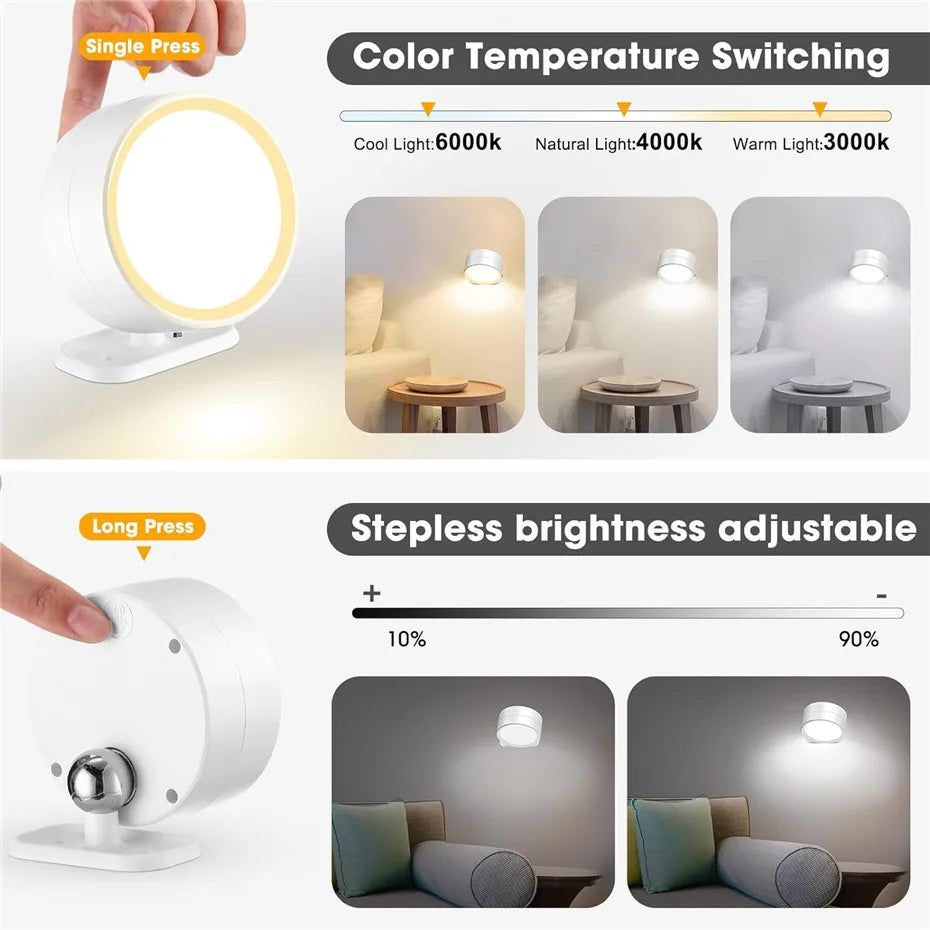 Led Wall Lamp Touch Control 12 Color Modes Remote 360 Rotatable USB Recharge Wireless Portable Night Light For Bedroom Reading