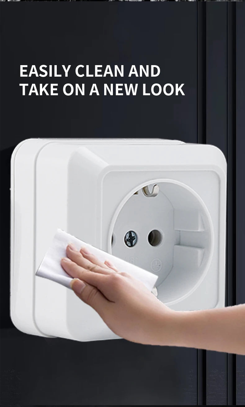 White Wall Mount Socket EU Standard Electrical Outlett Ground Vintage Surface Power Socket Plugs Flame Retardant Plastic