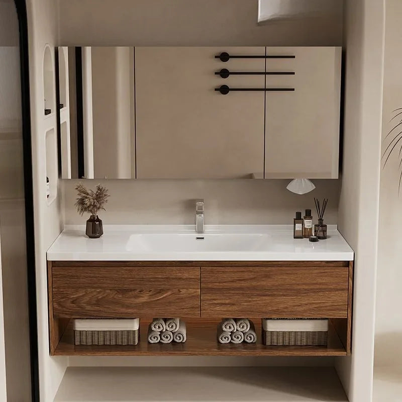 Wall Mounted Bathroom Vanity with Sink Combo Modern Wood Bathroom Vanity Set with Top Basin Storage Cabinet Wood Home Furniture