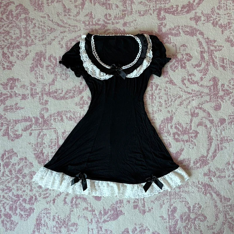 Cute Polka point Y2K Bow Woman's Elegant Clothing Slim Advanced Classic Fashion Dress Summer Daily Aesthetic Sleeveless Frock
