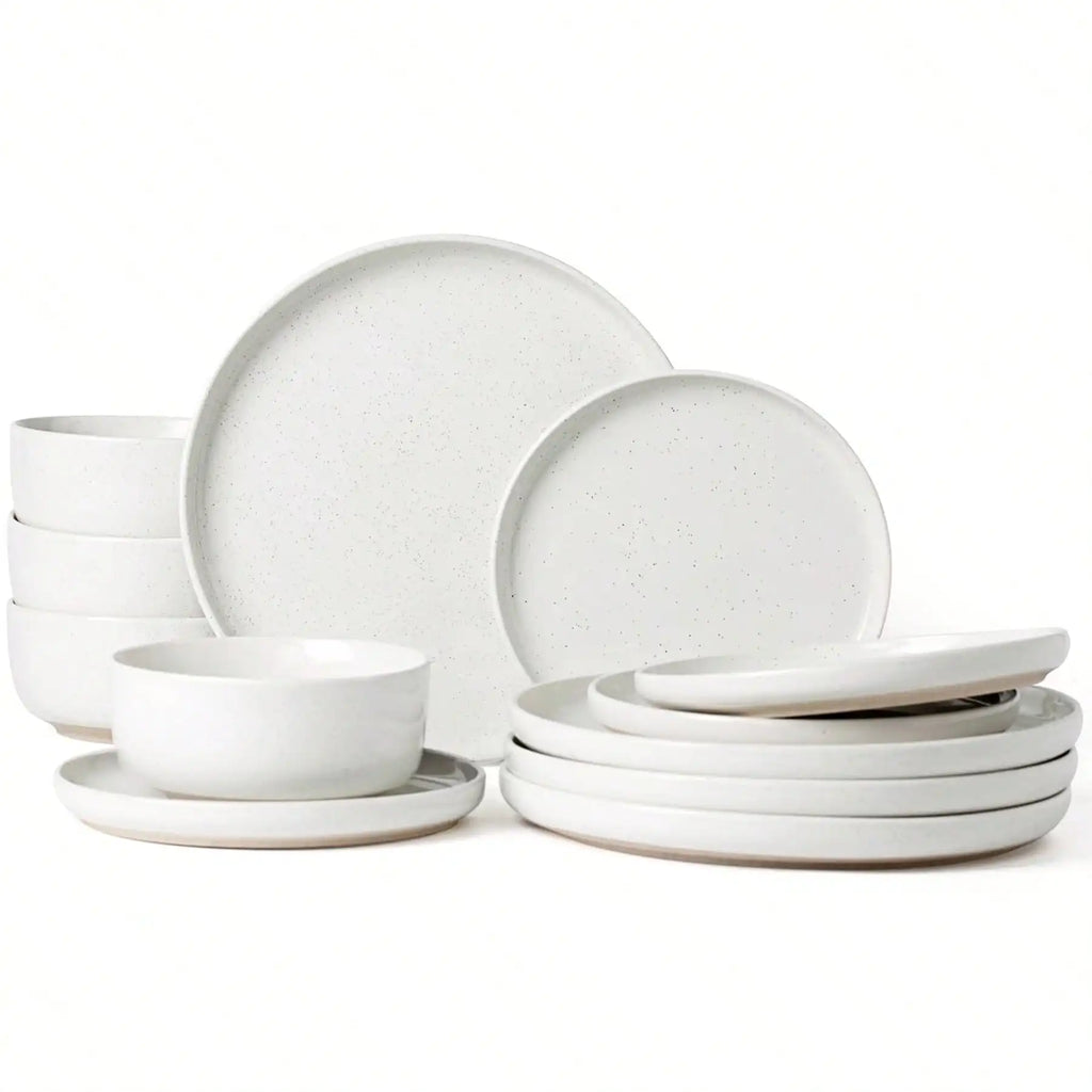 Dinnerware Sets Nordic Modern Dishes Set For 4 Off White Speckled Glazed Ceramic Stoneware 12 Pieces Plates And Bowls Set Microwave Safe For Home Kitchen Dining Housewarming Thanksgiving Christmas Gift