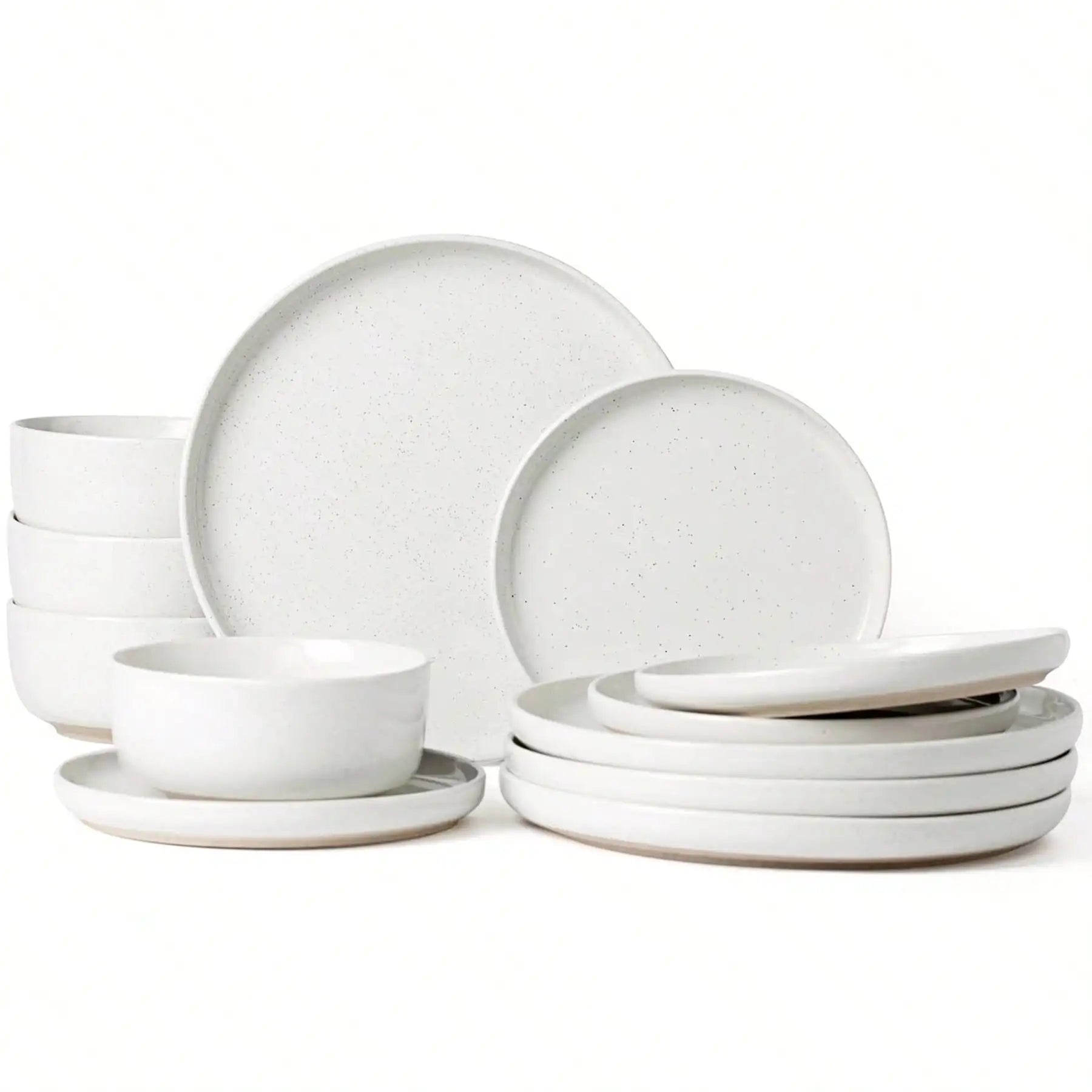 Dinnerware Sets Nordic Modern Dishes Set For 4 Off White Speckled Glazed Ceramic Stoneware 12 Pieces Plates And Bowls Set Microwave Safe For Home Kitchen Dining Housewarming Thanksgiving Christmas Gift