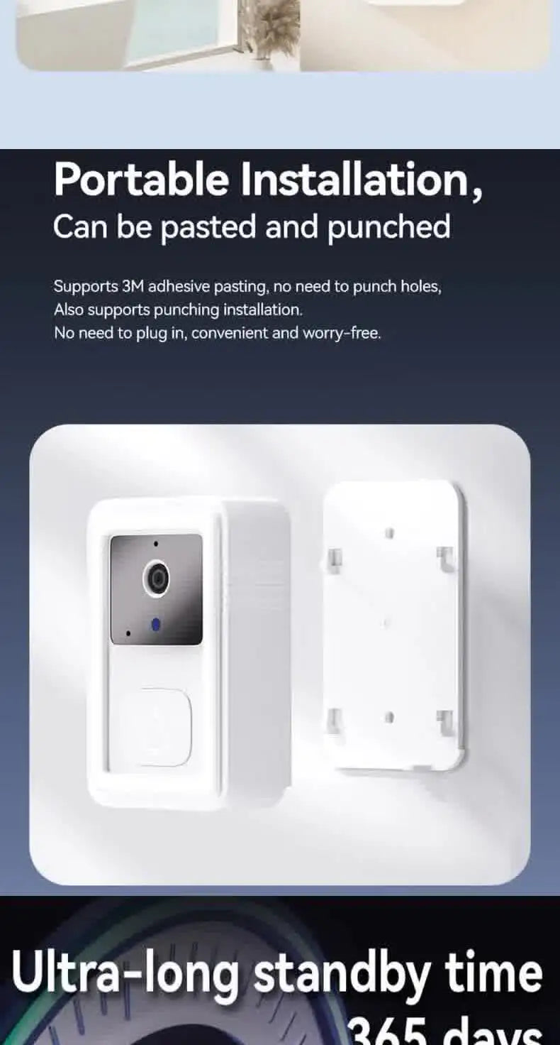 Smart Doorbell Camera Visual Security Doorbell Audio Video Intercom With Camera Wireless Self-Adhesive Night Vision App Control