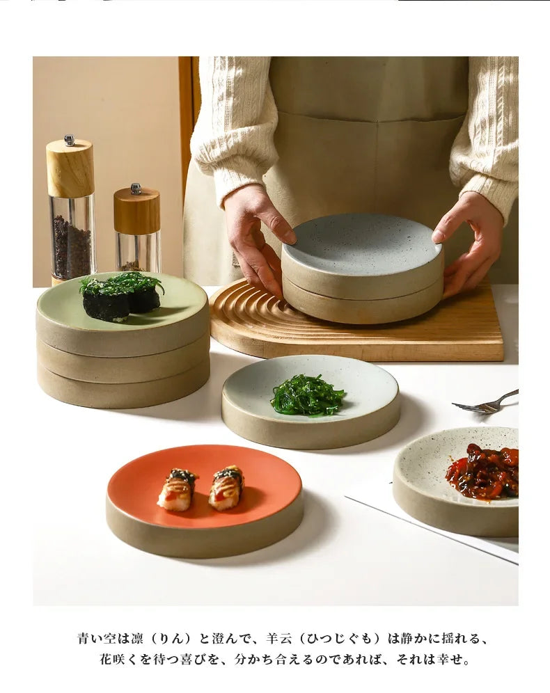 Premium Western Cuisine Plate Retro Round Plate Commercial Ceramic Tableware Cylinder  Simple Cake Dim Sum