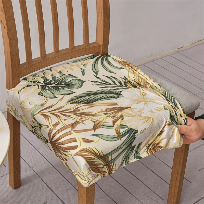 1PC Stretch Dining Chair Cover Printed Chair Seat Covers Removable Upholstered Chair Cushion Covers Home Decor