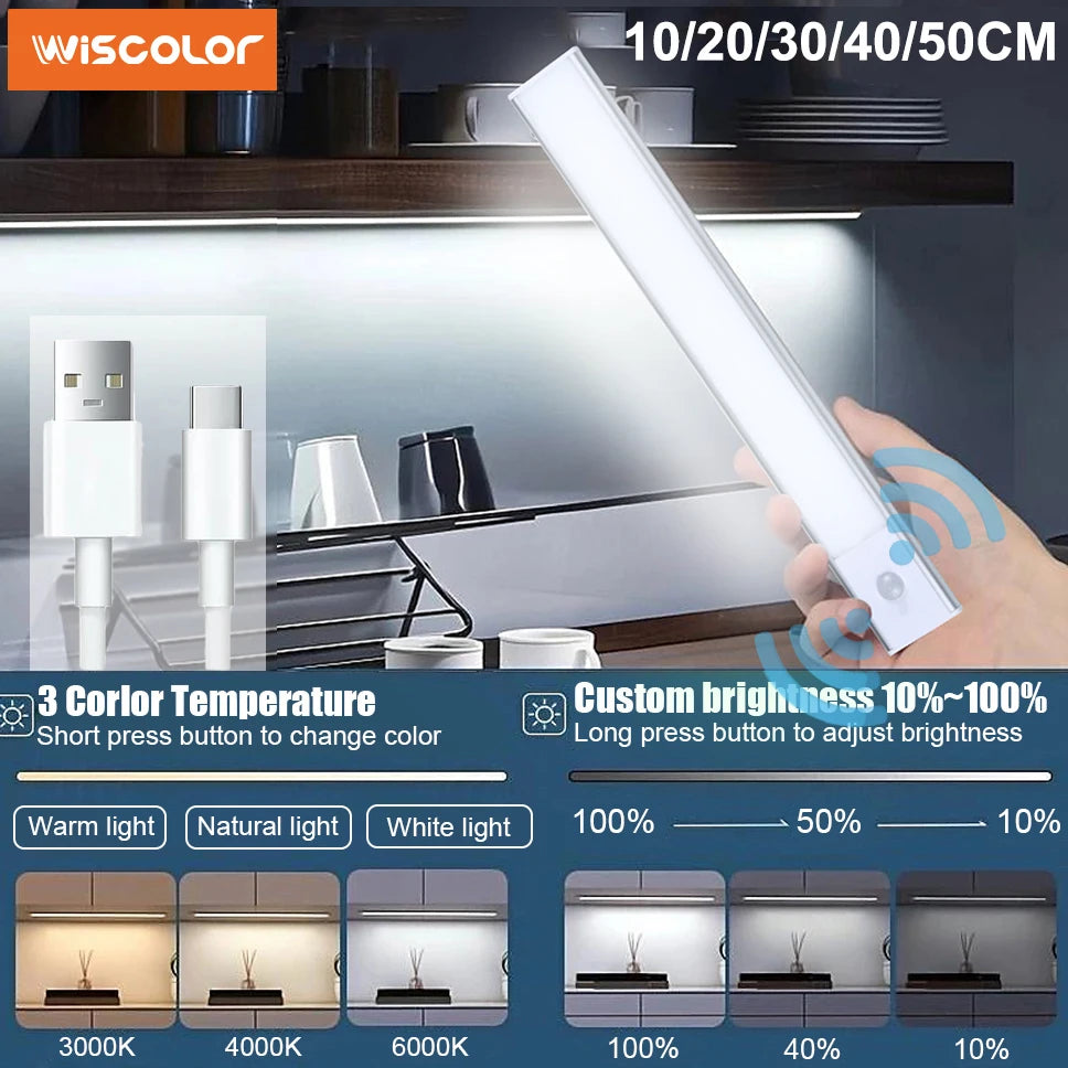 Cabinet Lights Motion Sensor LED Wireless USB Under Ultra Thin Night Light For Kitchen Cabinet Bedroom Wardrobe Indoor Lighting