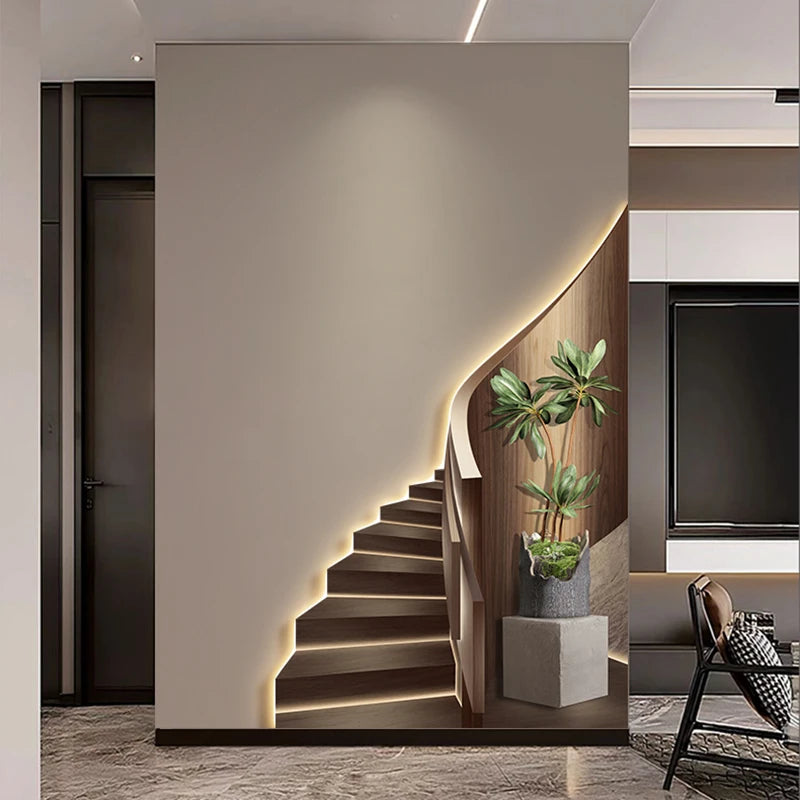 Modern light luxury entrance foyer light painting, stairway-shaped mural, spatial extension effect hanging painting, LED ambient