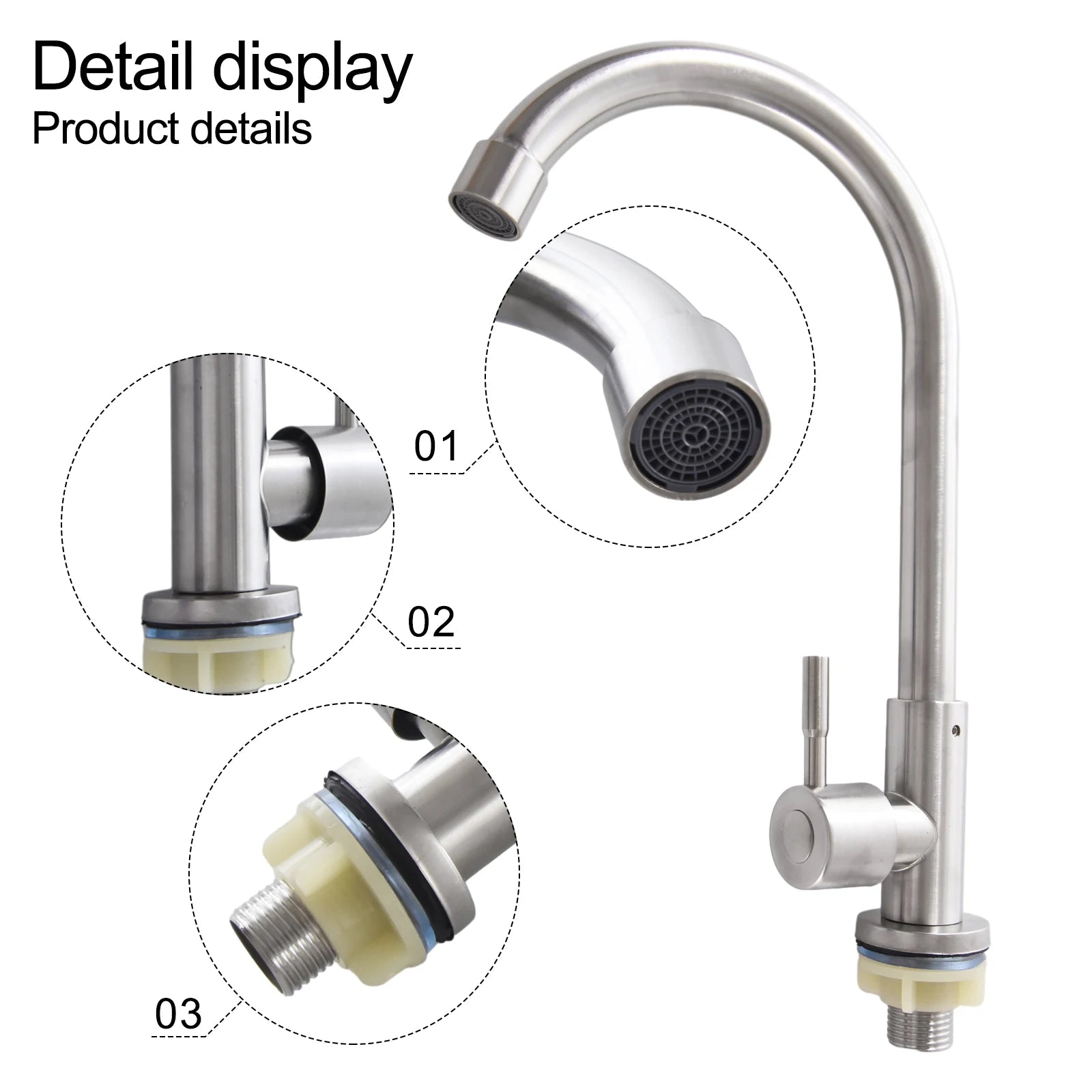 Kitchen Faucet Stainless Steel -=-Water Tap Single Cold Free Rotation Deck Mounted =-Single Lever Bathroom Kitchen Sink Faucet