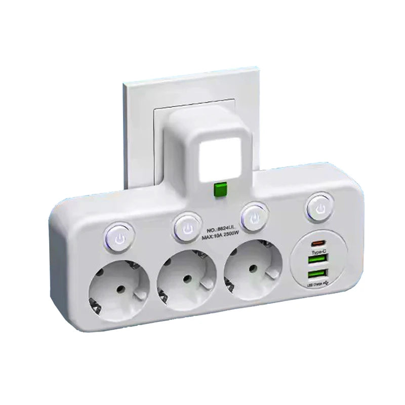 EU Plug Power Strip Wall Mounted Power Socket 3 Outlets Multitap Electrical Wall Socket for Home Office