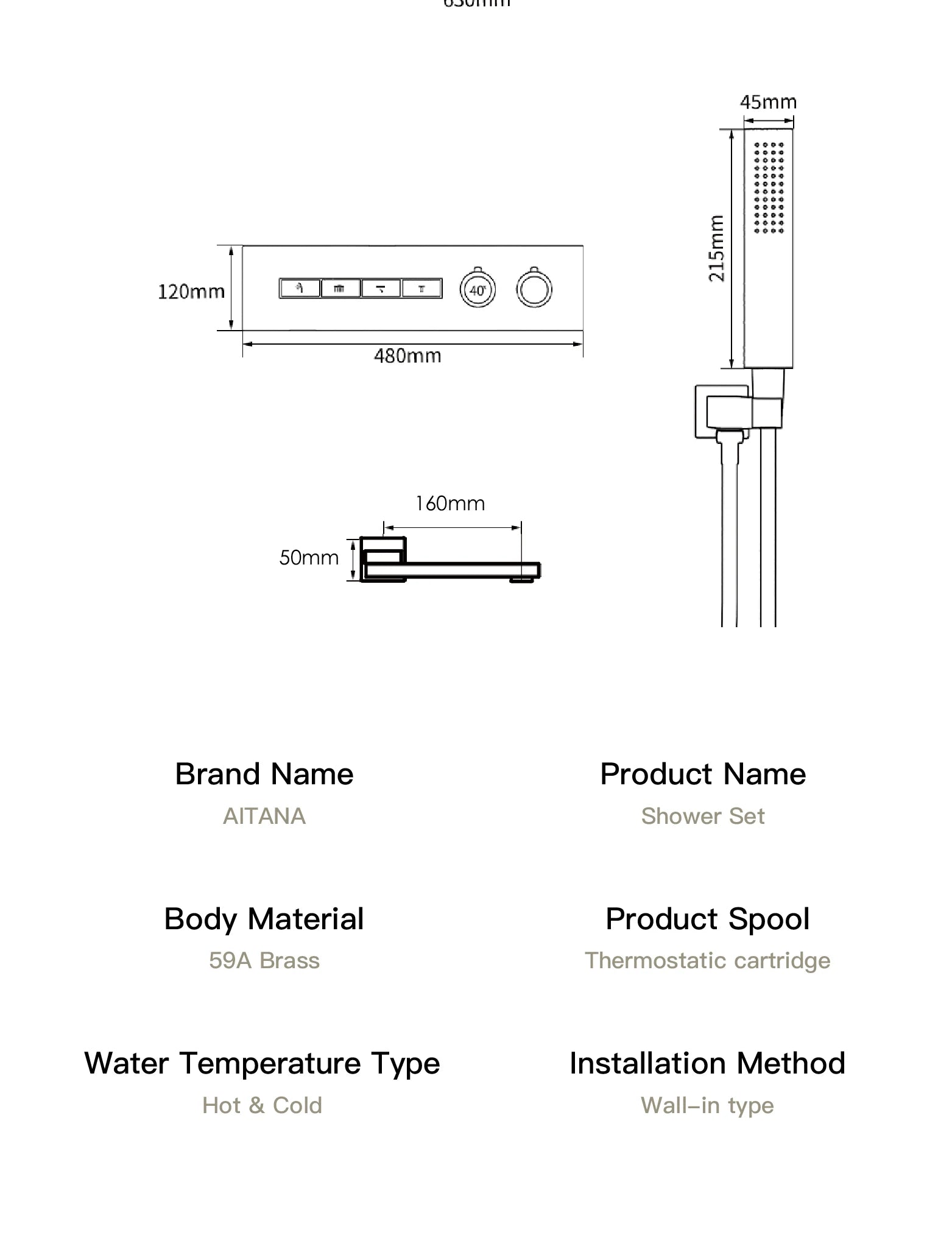 Luxury Gun Grey Brass Thermostatic Shower System Ceiling-Embedded Rainfall&Waterfall Outlet with LED Display Bathroom Mixer Tap