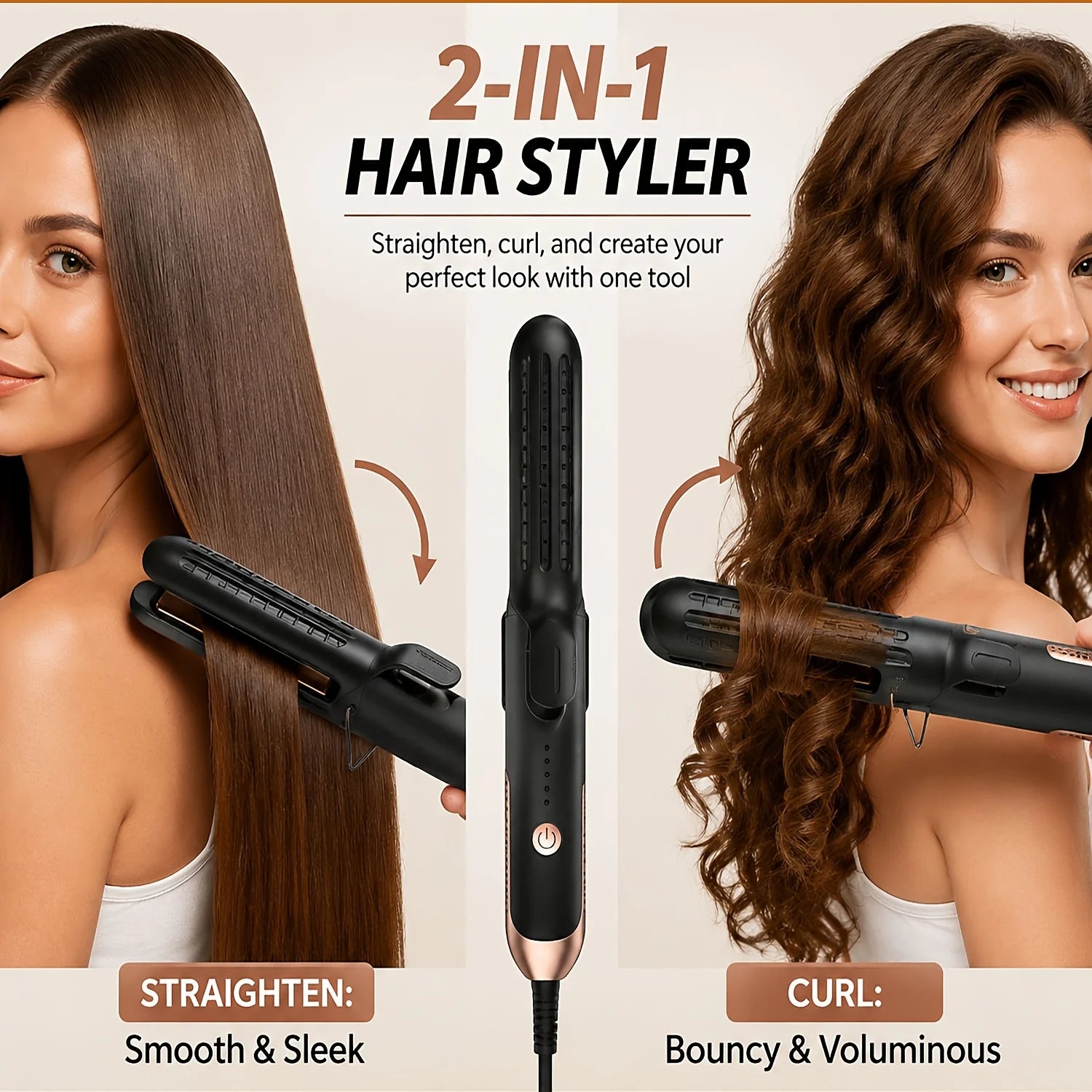 Professional Hair Straightener 2-In-1 Curling Wand Ceramic Ionic Fast Heat-Up Hair Flat Iron Negative Ion Iron Hair Straightener