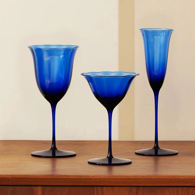 Sapphire Blue Wine Glasses Goblets niche Flowers Red Wine Glasses Crystal Glass Cocktails Martini Glasses Cup