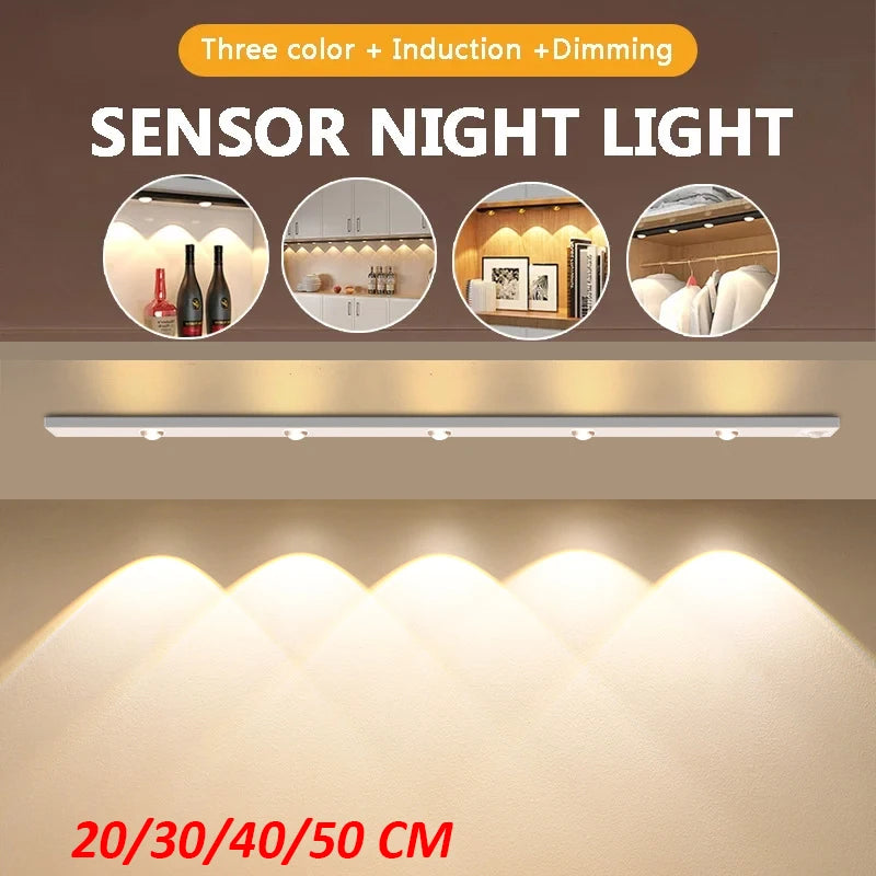 20-50CM LED Under Cabinet Light  Wardrobe Indoor Lighting Motion Sensor LED Lamp Ultra Thin USB Rechargeable Night Light