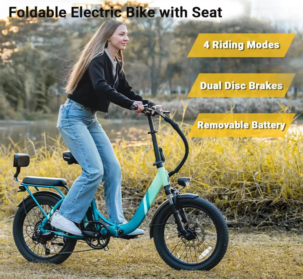48V13AH detachable battery electric scooter, 20-inch foldable parent-child riding E-BIKE. , 1000W brushless motor electric bicyc