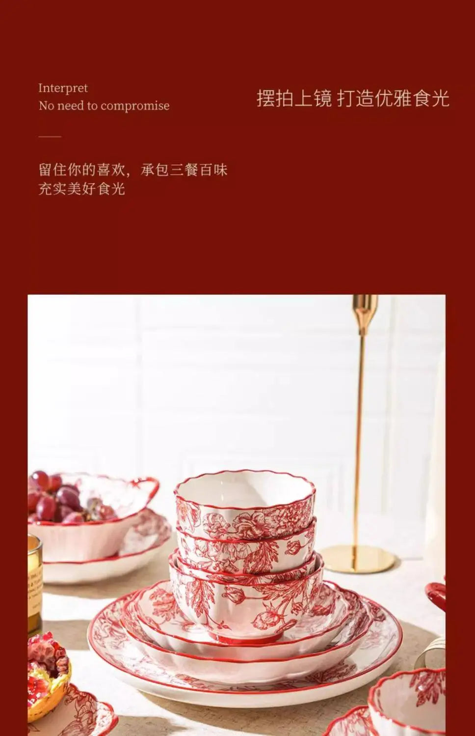 Modern Red Dinner Set Plates Luxury Designer Italian Round Plates Dinner Sets Ceramic Elegant Aparelho De Jantar Kitchen Dishes
