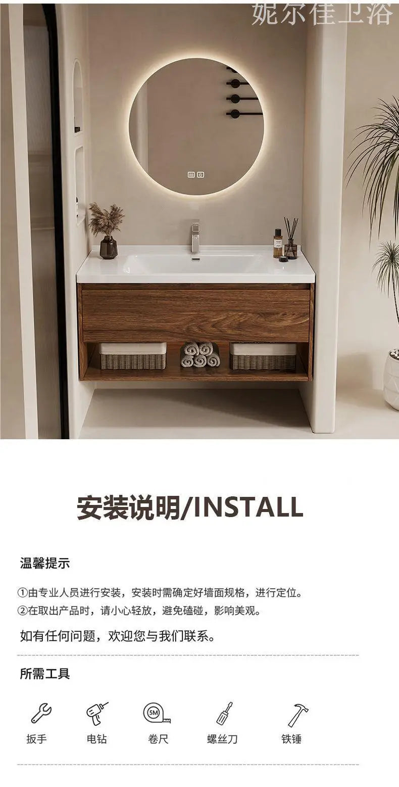 Wall Mounted Bathroom Vanity with Sink Combo Modern Wood Bathroom Vanity Set with Top Basin Storage Cabinet Wood Home Furniture