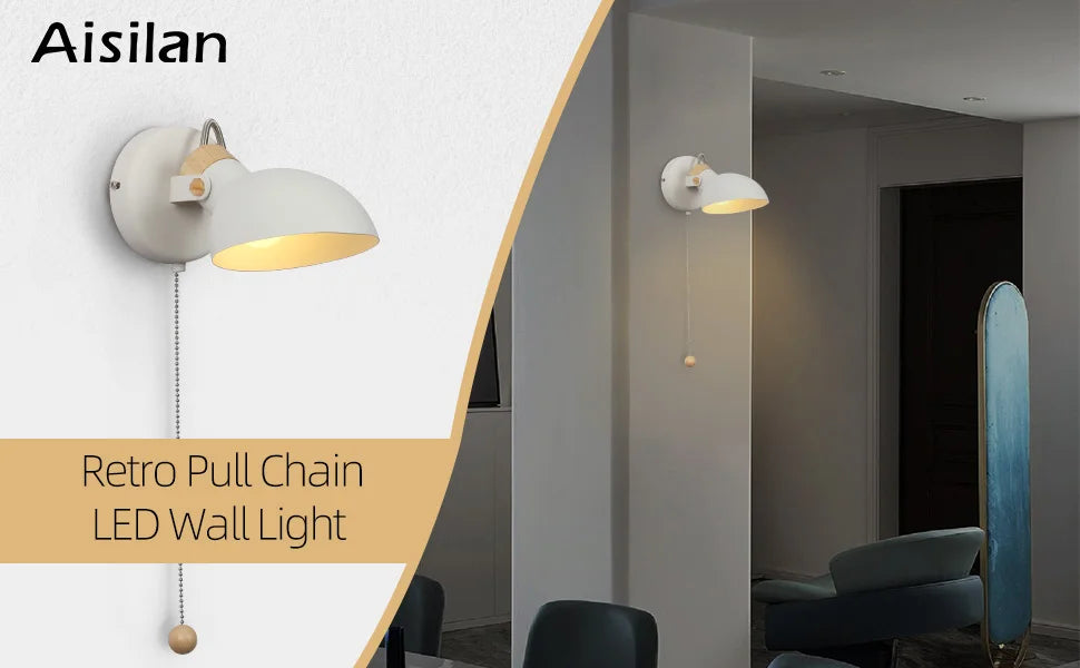 LED Wall Light Replaceable E14 Bulb With Pull Chain Switch Matte Metal Directional Wall Lamp For Bedside Living Room Hotel