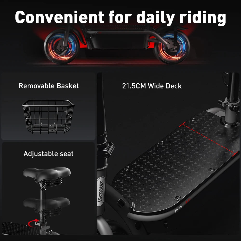 iScooter F2 Electric Scooter 500W Foldable Scooter 7.8Ah Electric Kick Scooter 30km Range 30km/h E-Scooter With Basket Daily