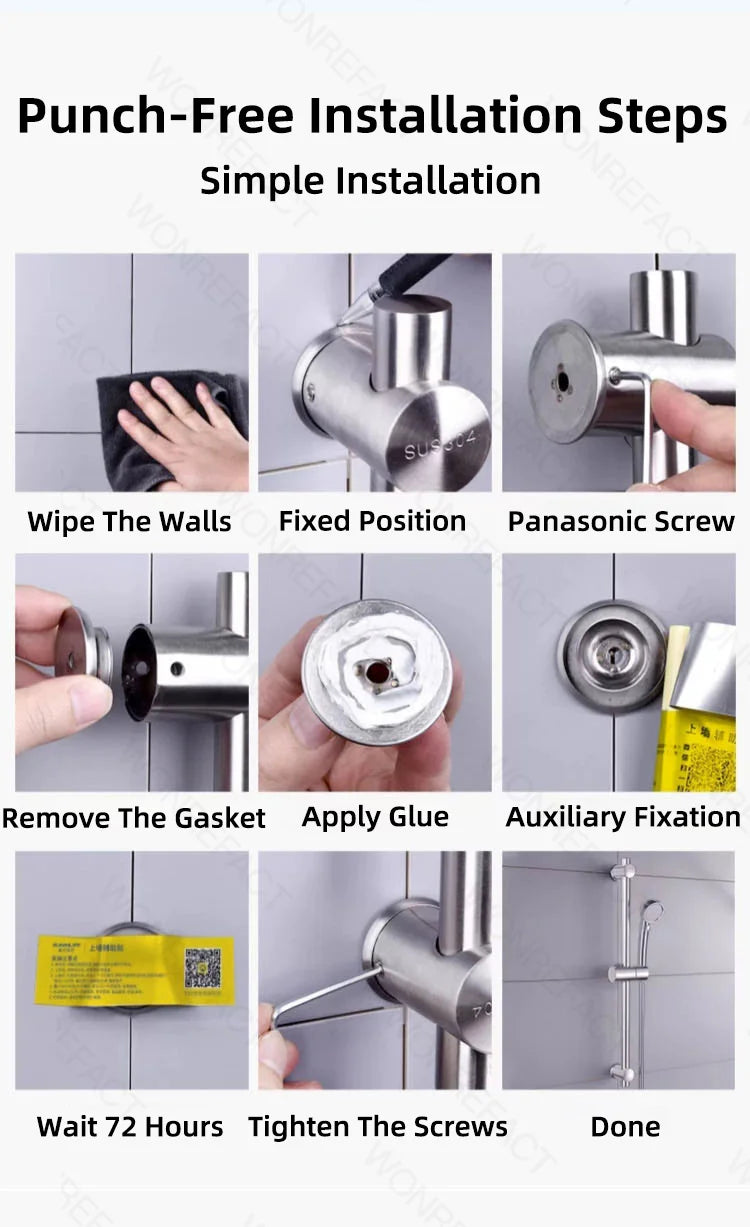 Bathroom Shower Seat Holder Rod Rail Wall Mounted Shower Slide Bar Adjustable Handheld Shower Bracket 304 Stainless Steel