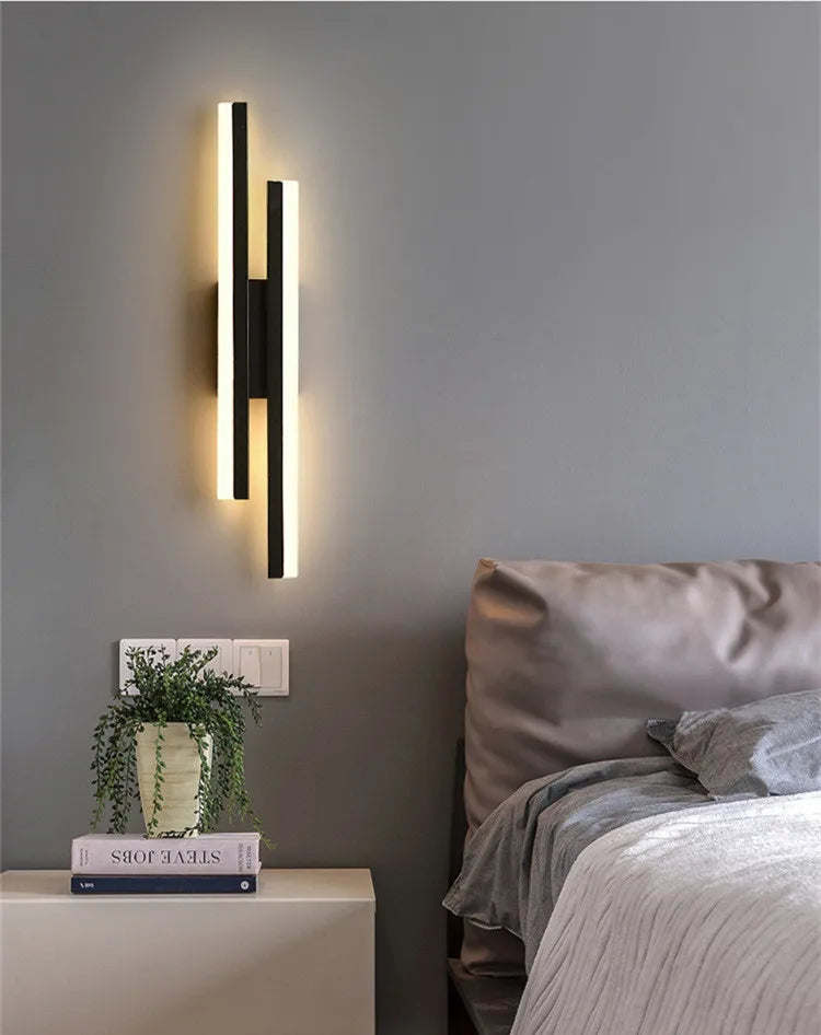 Modern Minimalist LED Wall Lamp Double Vertical Bar Frosted Acrylic Sconce Light for Living Room Sofa Background Bedroom Headboa