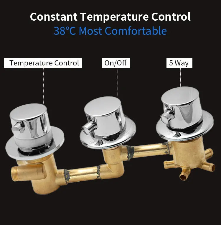 New Triple Handle Thermostatic Brass Shower Faucet Shower Room Auto Thermostatic Control Valve Mixer Tap  2/3/4/5 Way Diverter