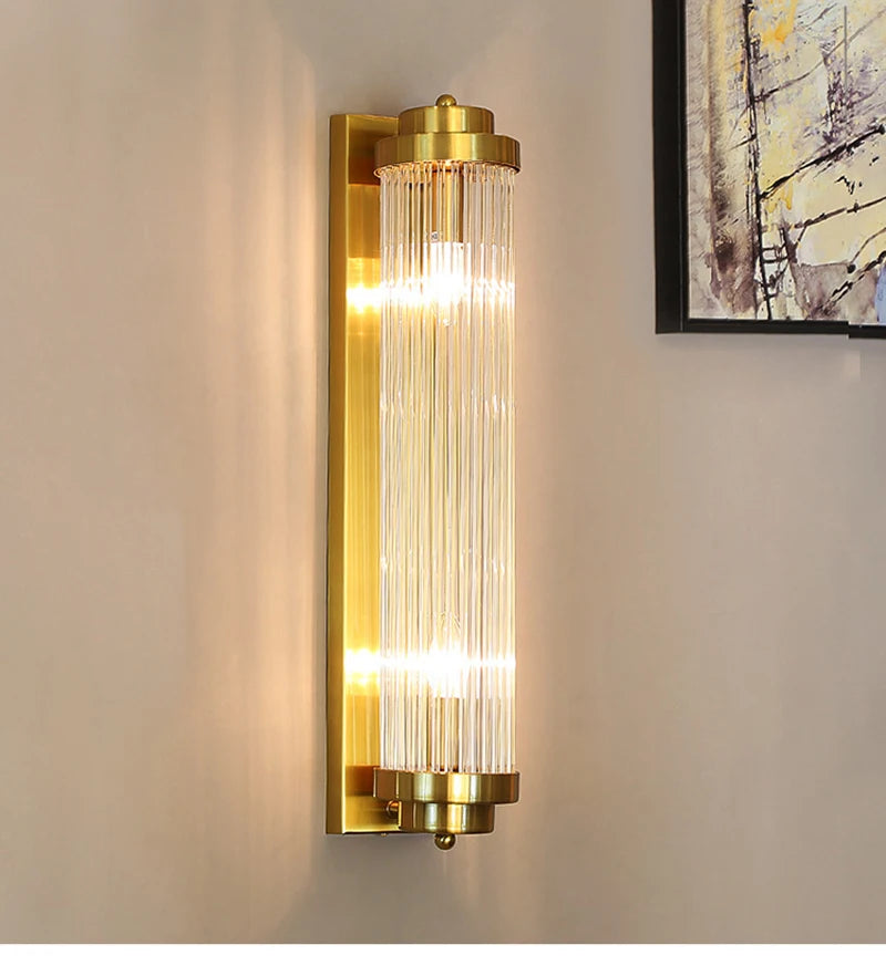 Luxury Led Wall Lamp For Living Room Brushed Gold Bedroom Scones Modern Creative Design Light Fixture Home Decor Glass Lighting