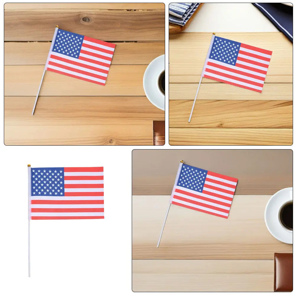 15Pcs Handheld American Flags 14x21cm Mini Us Flags 30cm Poles Patriotic Holiday Decor Memorial Veterans Day American Flag Mini