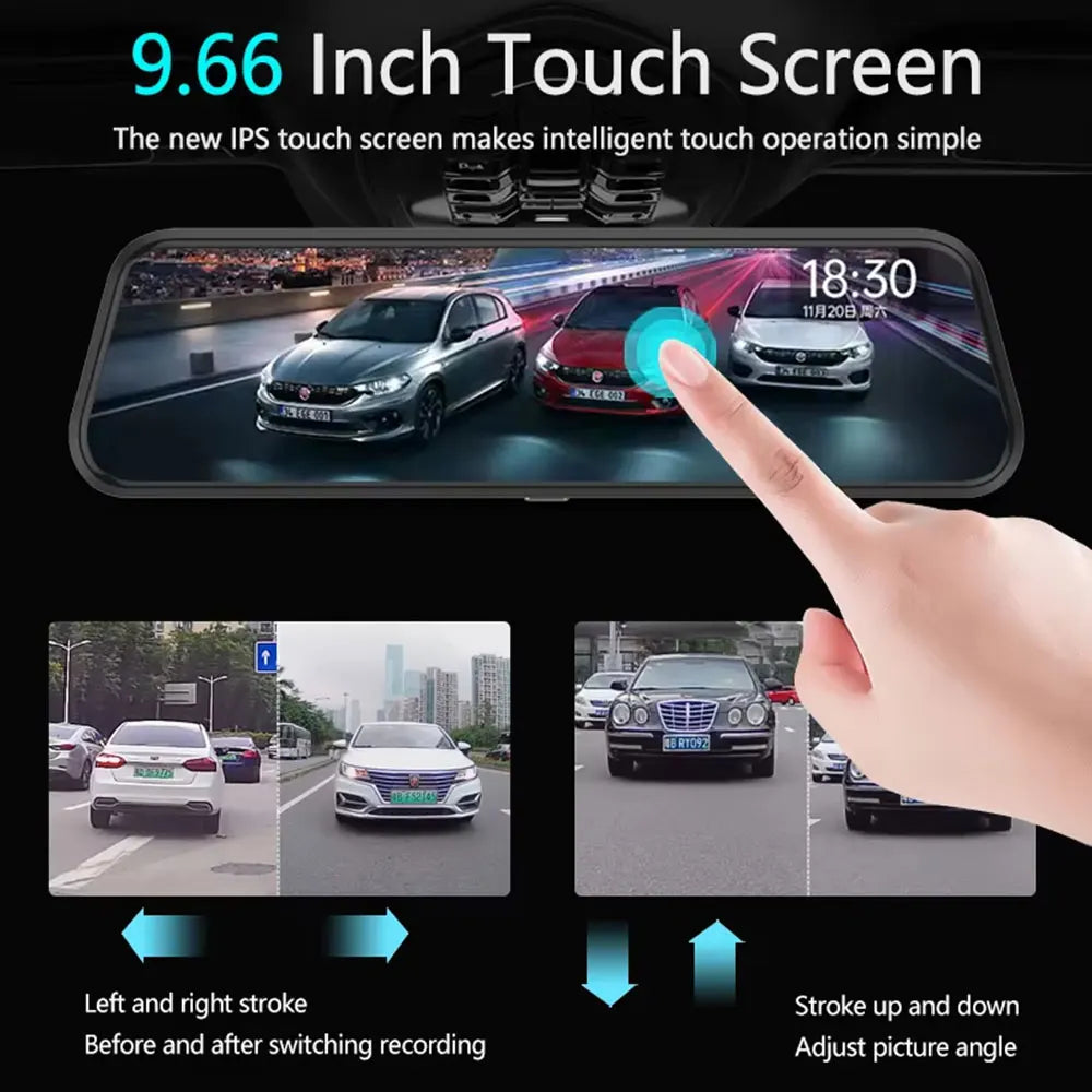 4K Mirror Dash Cam 9.66" with Carplay Android Auto Touch Screen Backup Camera Front and Rear View Dual Cameras for Car