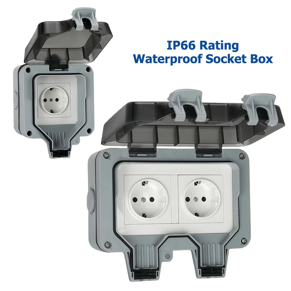Waterproof Outdoor Socket,Double Power Outlet with Protective Cover ,Dustproof Windproof Socket,Wall-Mounted Garden Power Outlet