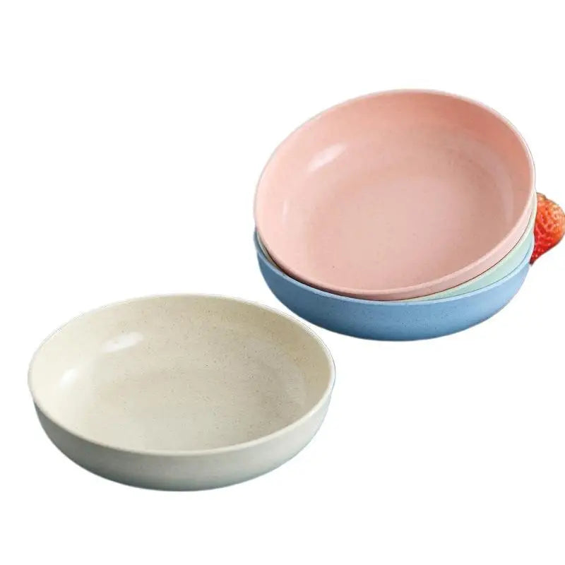 5pcs/set Nordic Wheat Straw Plate Fruit Plate Vegetable Plate Tableware Plate Color:blue green purple beige pink