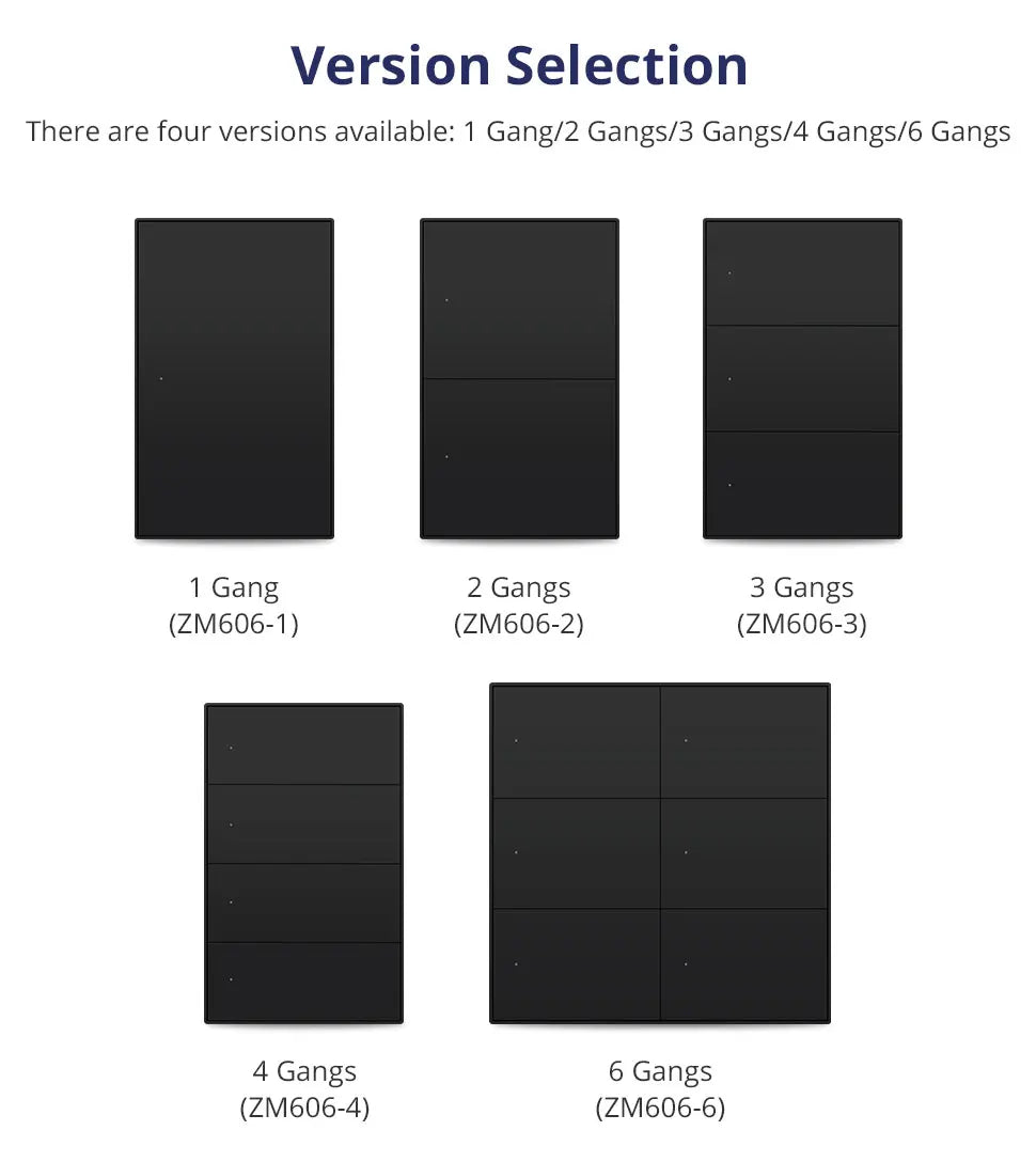 Matter Over WiFi US Smart Wall Light Switch 1 2 3 4 6 Gangs with Black Button Neutral Required Homekit SmartThings App Control