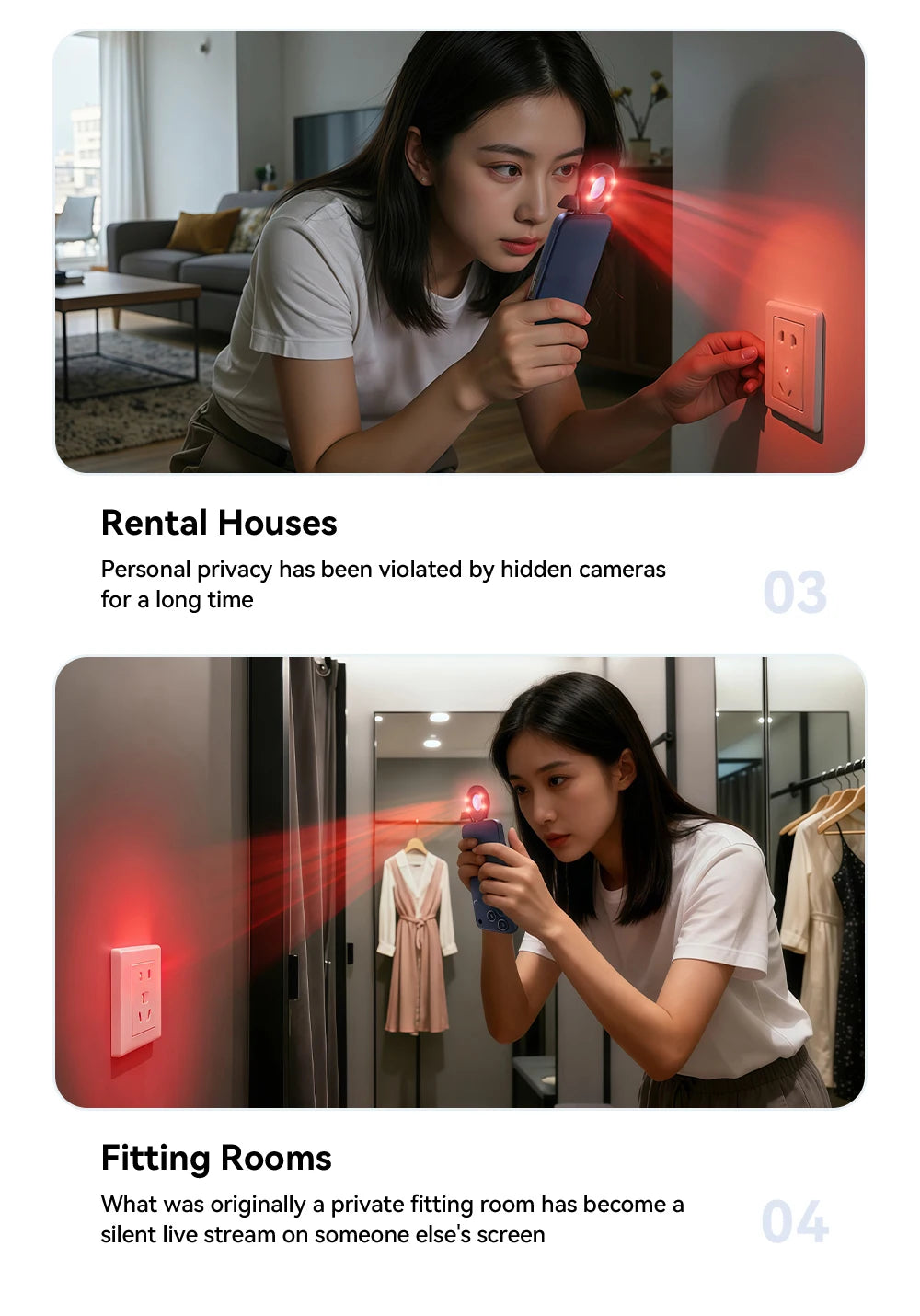 Essager Camera Infrared Detector Safe&Anti-Peeping Protection Detector Hotel Pinhole Lens Detect Security Alarm Anti Spy Candid