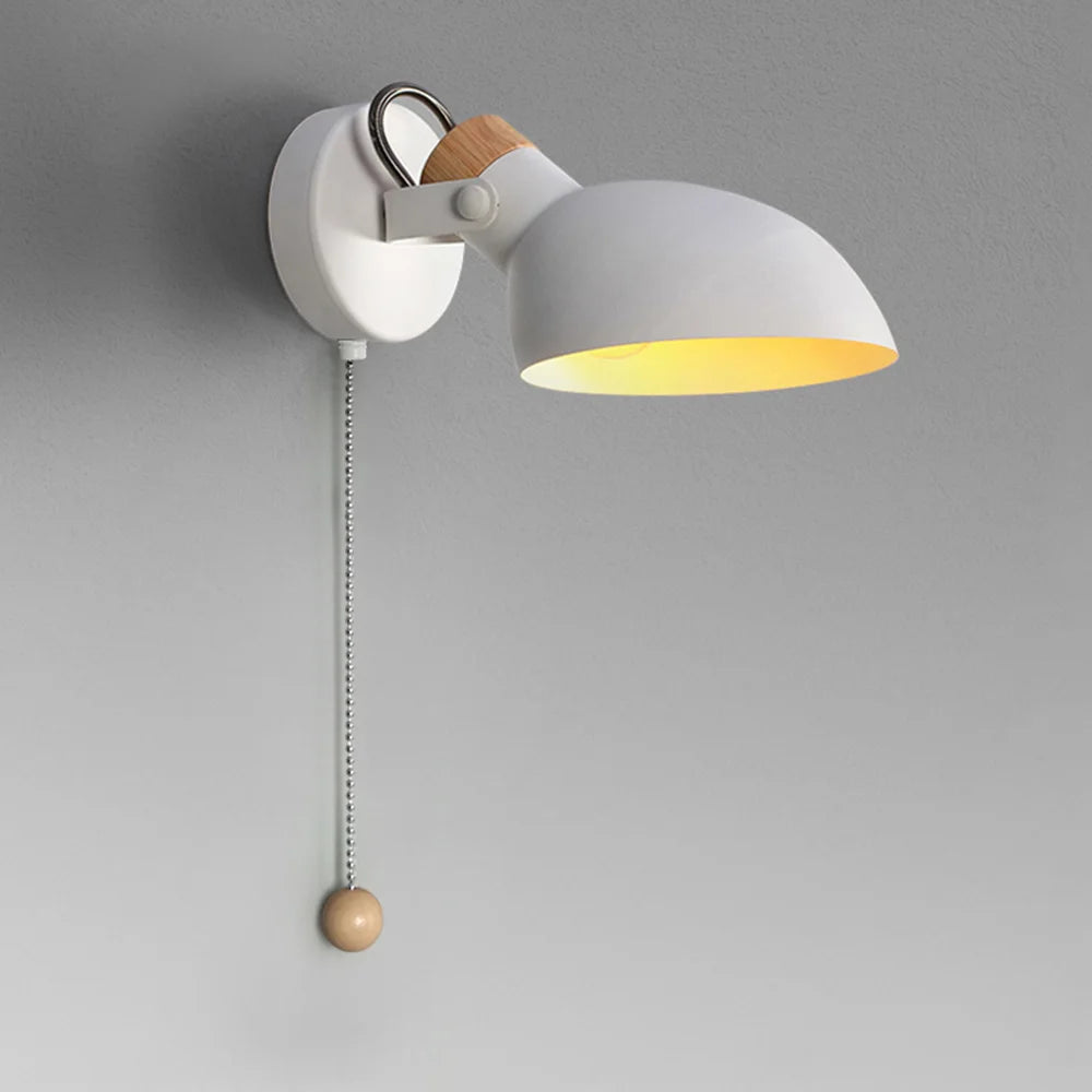 LED Wall Light Replaceable E14 Bulb With Pull Chain Switch Matte Metal Directional Wall Lamp For Bedside Living Room Hotel