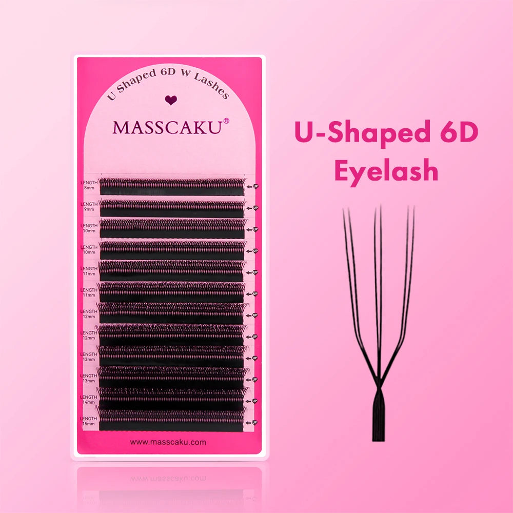 MASSCAKU U-shaped 3D 4D 5D Eyelash Extensions C D Curl U Shaped W Bloom Premade Fans Volume Lashes Natural Mink False Eyelashes