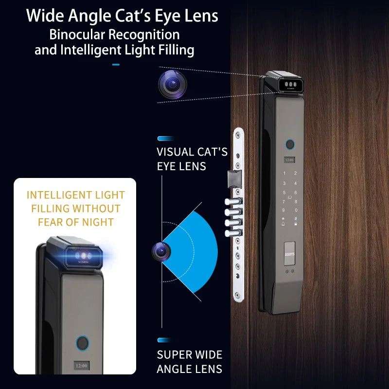 3D Face Real-time Intercom Smart Door Lock Palmar Vein Camera Intelligent Fingerprint Password Biometric Electronic Key Unlock