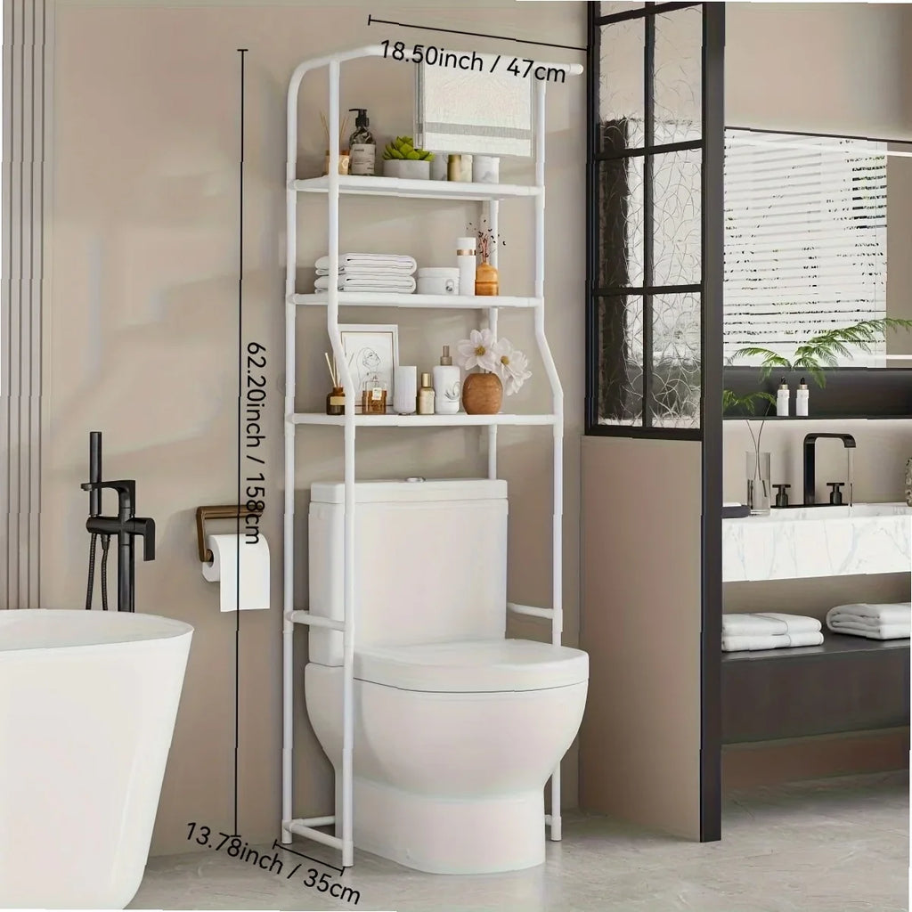 Multi-Layer Metal Storage Rack for Bathroom & Balcony, Washing Machine Shelf with Toilet Paper Holder, Space-Saving Organizer