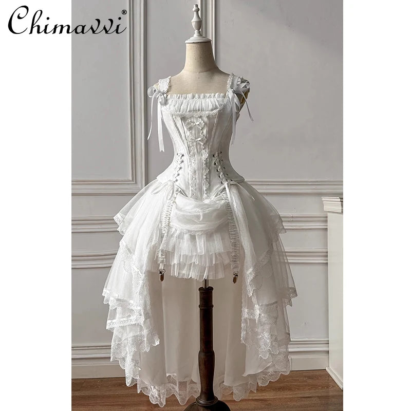 Princess Lolita Evening Dress Champagne Gold Front Short Back Long Gorgeous CLA Dress Vintage Fairy Lolita Birthday Party Dress