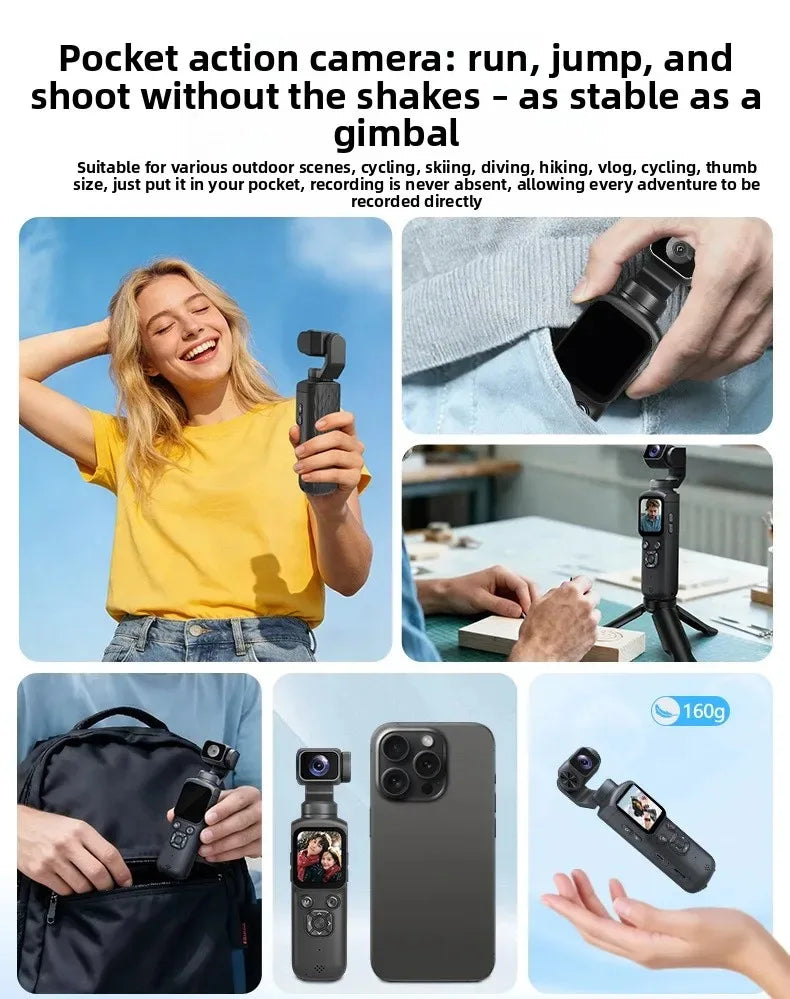 UHD 4K Action Camera With 330° Face Tracking Gimbal Stabilizer Pocket Camera for Vlog Outdoor Travel Handheld Video Recorder